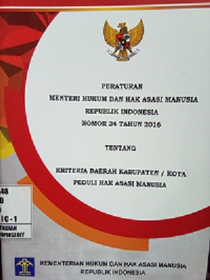 Gambar Peraturan Menteri Hukum dan Hak Asasi Manusia Republik Indonesia Nomor 34 Tahun 2016 tentang Kriteria Daerah Kabupaten/Kota Peduli Hak Asasi Manusia