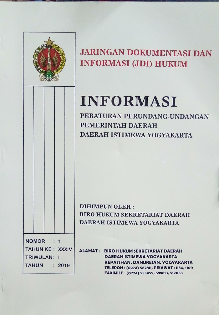 Gambar Informasi Peraturan Perundang-Undangan Pemerintah Daerah Daerah Istimewa Yogyakarta, Triwulan II Tahun 2019
